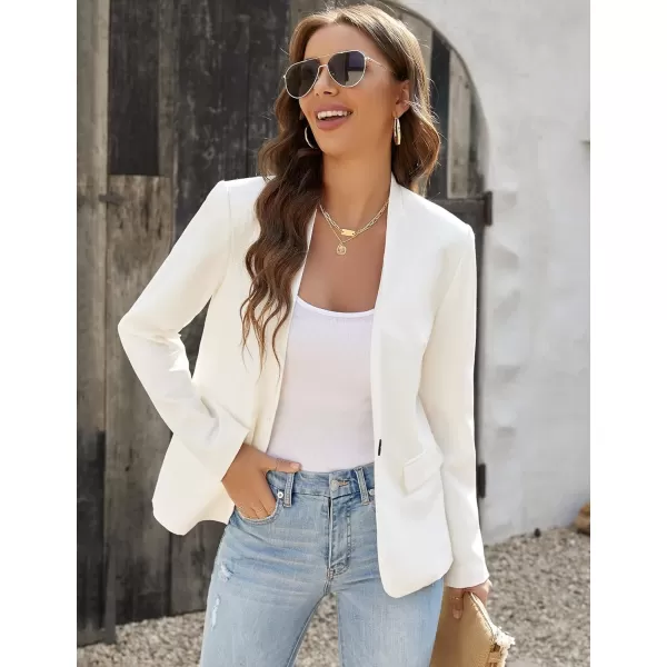 GRAPENT Womens Business Casual Pockets Work Office Blazer Back Slit Jacket SuitBrilliant White