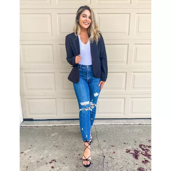 GRAPENT Womens Business Casual Pockets Work Office Blazer Back Slit Jacket SuitNavy