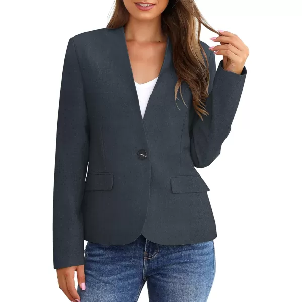 GRAPENT Womens Business Casual Pockets Work Office Blazer Back Slit Jacket SuitNavy
