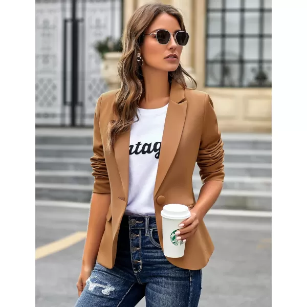 GRAPENT Womens Business Casual Pockets Work Office Blazer Back Slit Jacket SuitZ Almond