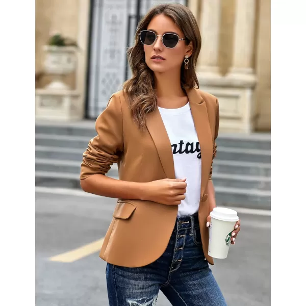 GRAPENT Womens Business Casual Pockets Work Office Blazer Back Slit Jacket SuitZ Almond