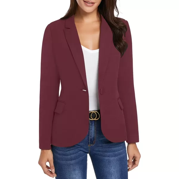 GRAPENT Womens Business Casual Pockets Work Office Blazer Back Slit Jacket SuitZ Burgundy Red