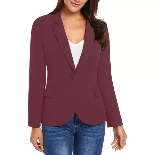 GRAPENT Womens Business Casual Pockets Work Office Blazer Back Slit Jacket SuitZ Burgundy Red