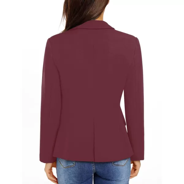GRAPENT Womens Business Casual Pockets Work Office Blazer Back Slit Jacket SuitZ Burgundy Red