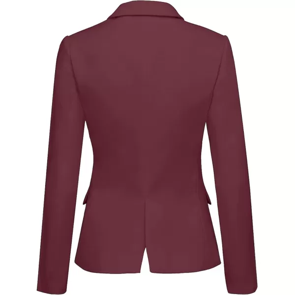 GRAPENT Womens Business Casual Pockets Work Office Blazer Back Slit Jacket SuitZ Burgundy Red