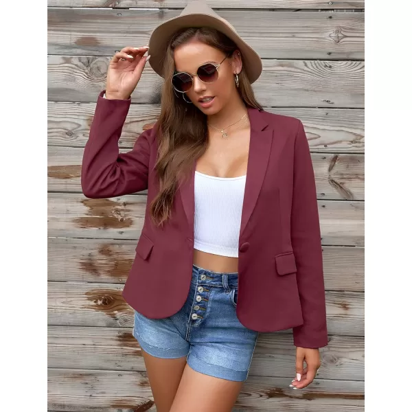 GRAPENT Womens Business Casual Pockets Work Office Blazer Back Slit Jacket SuitZ Burgundy Red