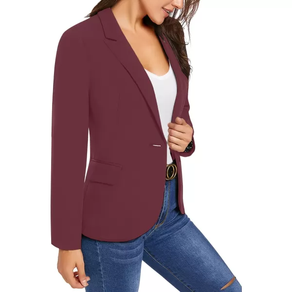 GRAPENT Womens Business Casual Pockets Work Office Blazer Back Slit Jacket SuitZ Burgundy Red