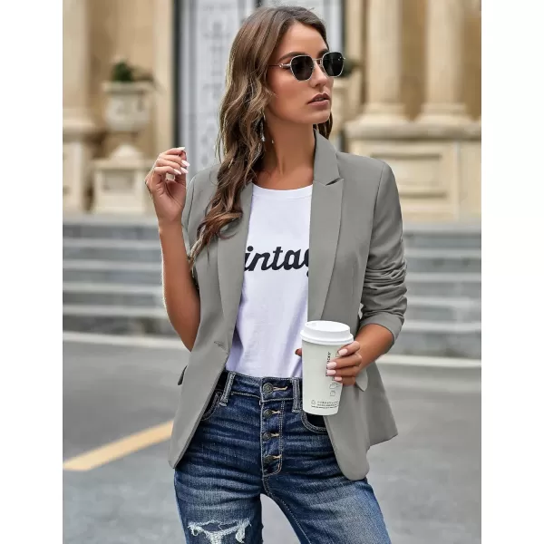 GRAPENT Womens Business Casual Pockets Work Office Blazer Back Slit Jacket SuitZ Steel Gray
