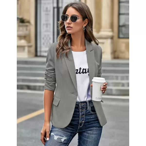 GRAPENT Womens Business Casual Pockets Work Office Blazer Back Slit Jacket SuitZ Steel Gray