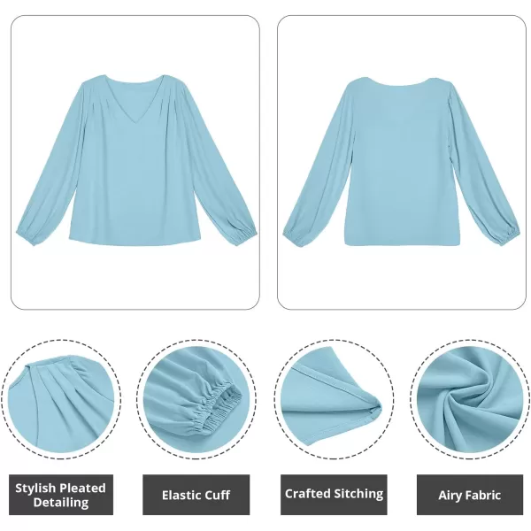 GRAPENT Womens Business Causal Tops for Women Ladies Work Blouses Dressy Long Sleeve Pleated V NeckAir Blue