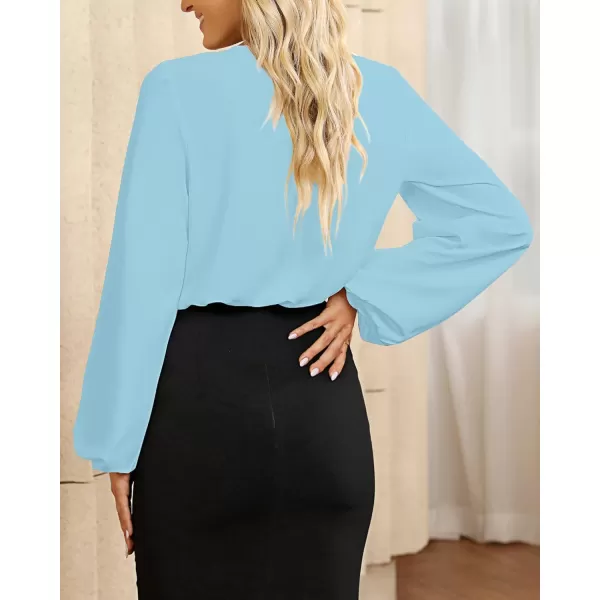 GRAPENT Womens Business Causal Tops for Women Ladies Work Blouses Dressy Long Sleeve Pleated V NeckAir Blue