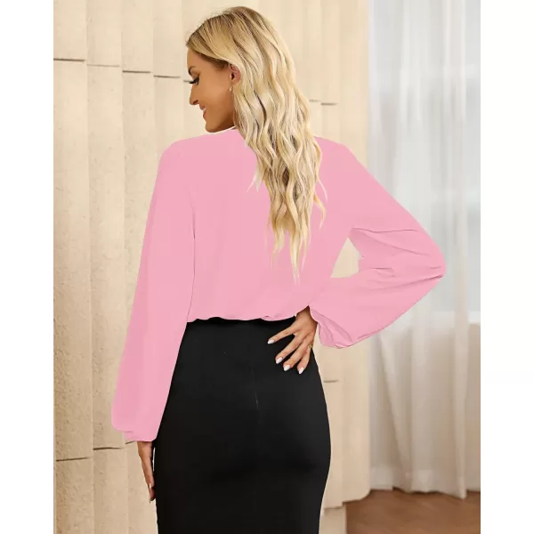 GRAPENT Womens Business Causal Tops for Women Ladies Work Blouses Dressy Long Sleeve Pleated V NeckCandy Pink