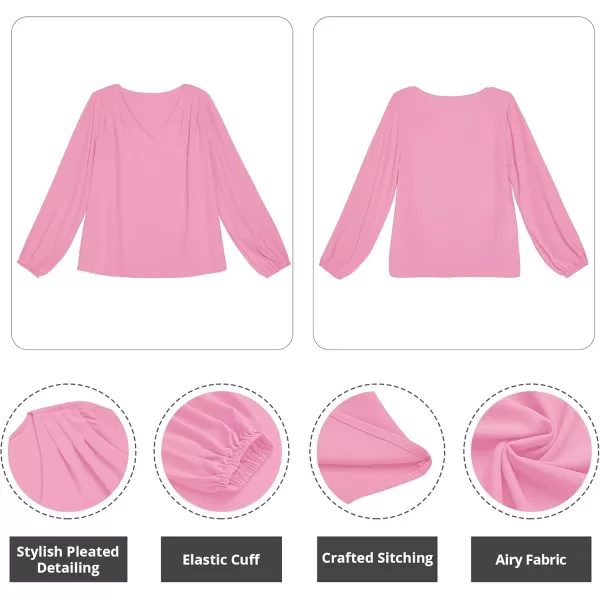 GRAPENT Womens Business Causal Tops for Women Ladies Work Blouses Dressy Long Sleeve Pleated V NeckCandy Pink