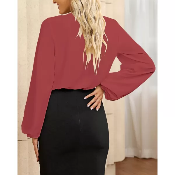 GRAPENT Womens Business Causal Tops for Women Ladies Work Blouses Dressy Long Sleeve Pleated V NeckCranberry