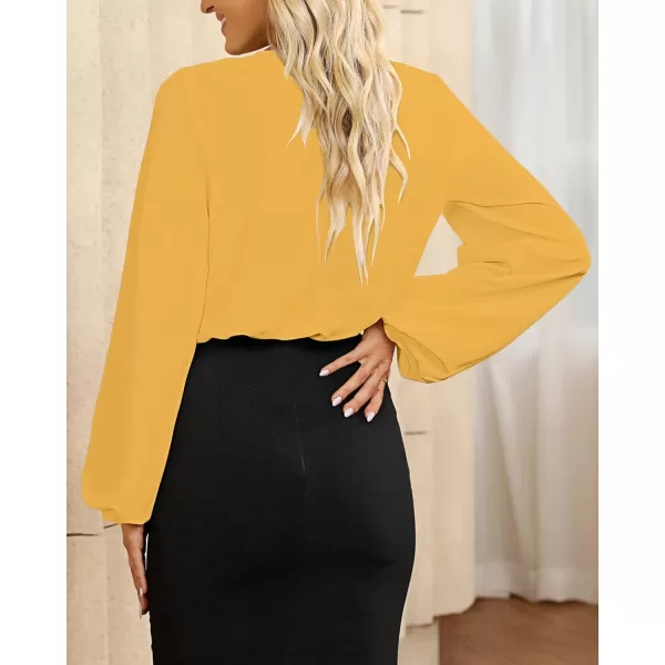 GRAPENT Womens Business Causal Tops for Women Ladies Work Blouses Dressy Long Sleeve Pleated V NeckGolden Glow