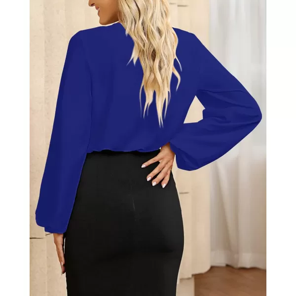 GRAPENT Womens Business Causal Tops for Women Ladies Work Blouses Dressy Long Sleeve Pleated V NeckNavy Blue