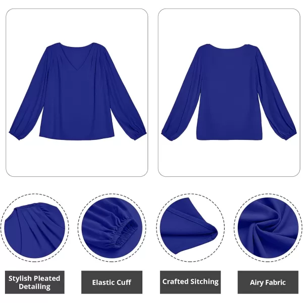 GRAPENT Womens Business Causal Tops for Women Ladies Work Blouses Dressy Long Sleeve Pleated V NeckNavy Blue