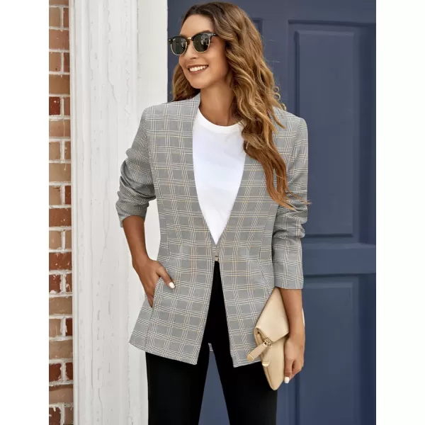 GRAPENT Womens Open Front Business Casual Pockets Work Office Blazer Jacket SuitA Plaid Print