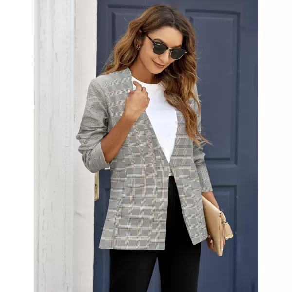 GRAPENT Womens Open Front Business Casual Pockets Work Office Blazer Jacket SuitA Plaid Print
