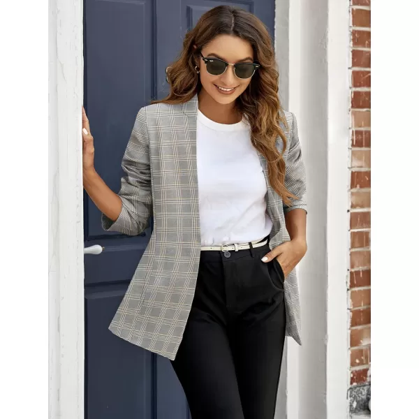GRAPENT Womens Open Front Business Casual Pockets Work Office Blazer Jacket SuitA Plaid Print