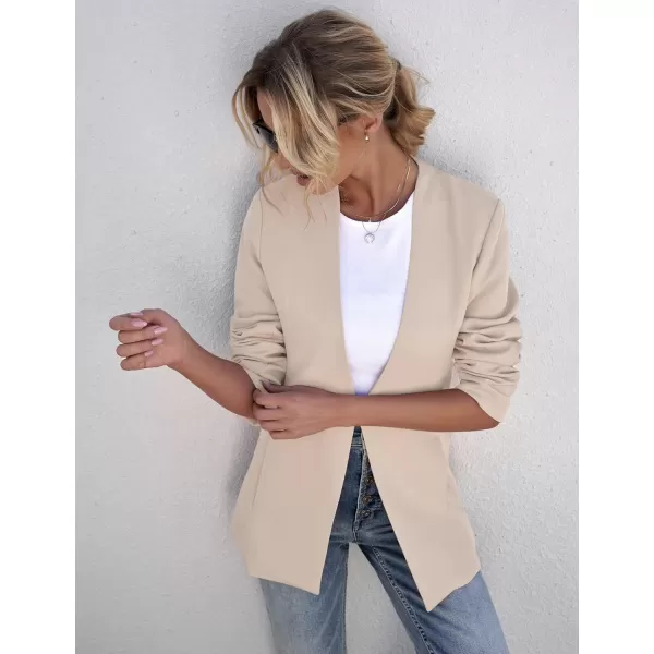 GRAPENT Womens Open Front Business Casual Pockets Work Office Blazer Jacket SuitApricot