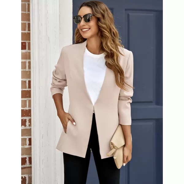 GRAPENT Womens Open Front Business Casual Pockets Work Office Blazer Jacket SuitApricot