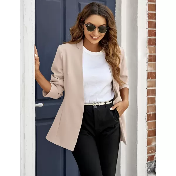 GRAPENT Womens Open Front Business Casual Pockets Work Office Blazer Jacket SuitApricot