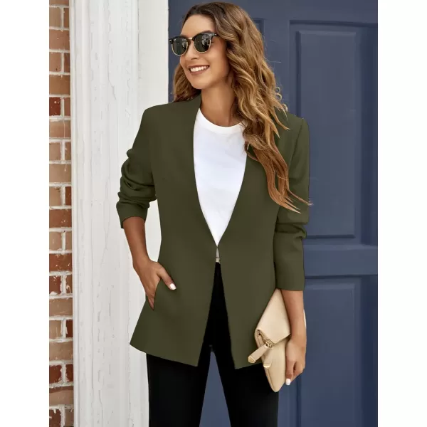 GRAPENT Womens Open Front Business Casual Pockets Work Office Blazer Jacket SuitArmy Green