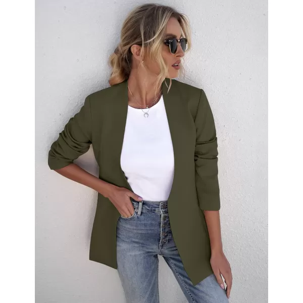 GRAPENT Womens Open Front Business Casual Pockets Work Office Blazer Jacket SuitArmy Green
