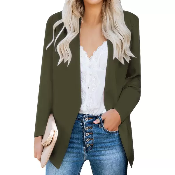 GRAPENT Womens Open Front Business Casual Pockets Work Office Blazer Jacket SuitArmy Green