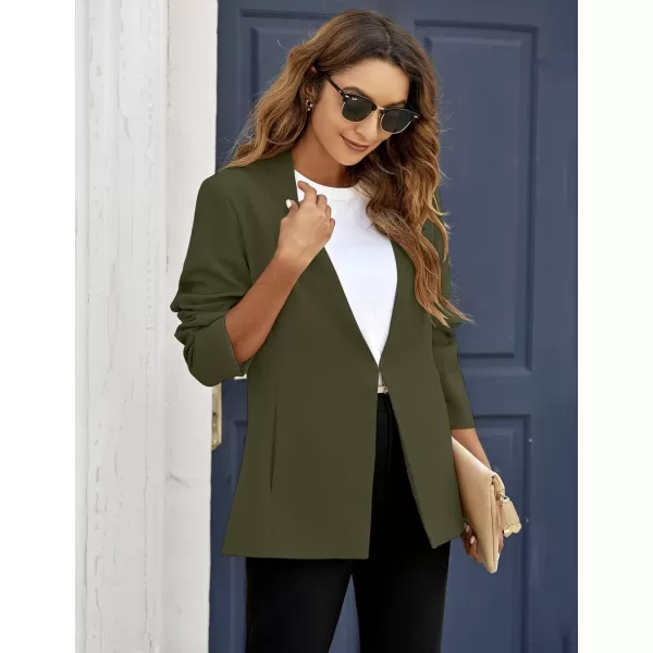 GRAPENT Womens Open Front Business Casual Pockets Work Office Blazer Jacket SuitArmy Green