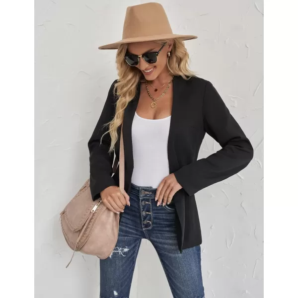 GRAPENT Womens Open Front Business Casual Pockets Work Office Blazer Jacket SuitBlack