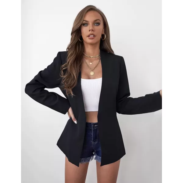 GRAPENT Womens Open Front Business Casual Pockets Work Office Blazer Jacket SuitBlack