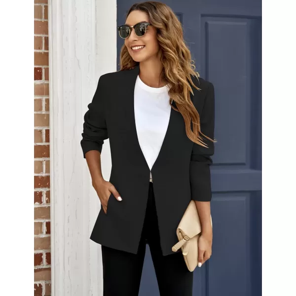 GRAPENT Womens Open Front Business Casual Pockets Work Office Blazer Jacket SuitBlack