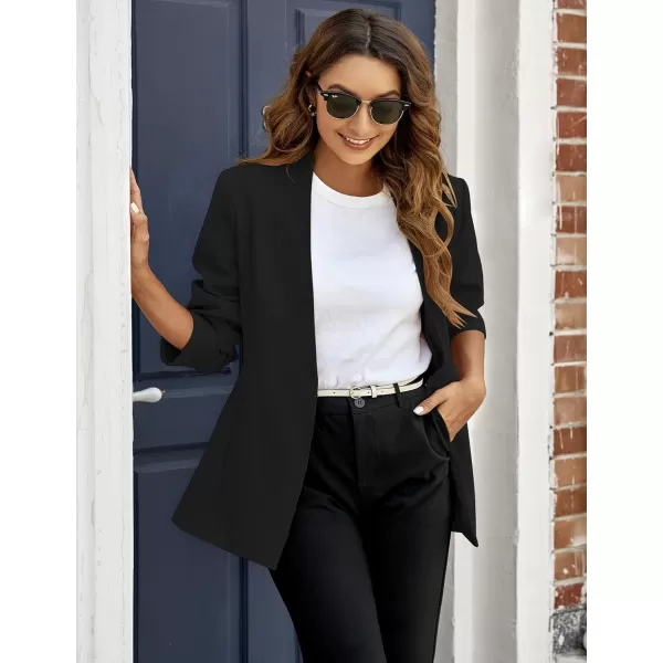 GRAPENT Womens Open Front Business Casual Pockets Work Office Blazer Jacket SuitBlack