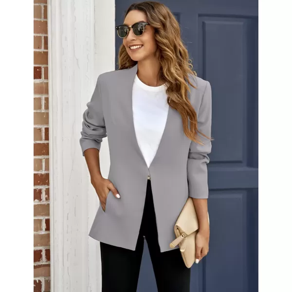 GRAPENT Womens Open Front Business Casual Pockets Work Office Blazer Jacket SuitGrey