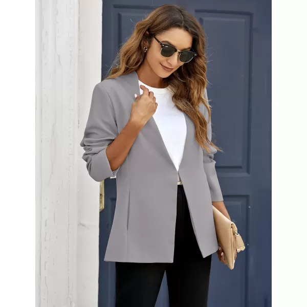 GRAPENT Womens Open Front Business Casual Pockets Work Office Blazer Jacket SuitGrey
