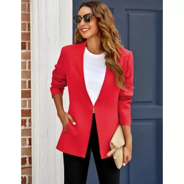 GRAPENT Womens Open Front Business Casual Pockets Work Office Blazer Jacket SuitLuscious Red