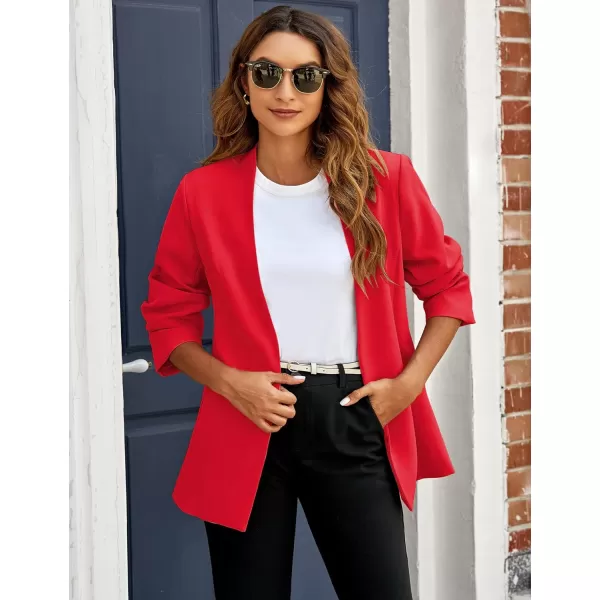 GRAPENT Womens Open Front Business Casual Pockets Work Office Blazer Jacket SuitLuscious Red
