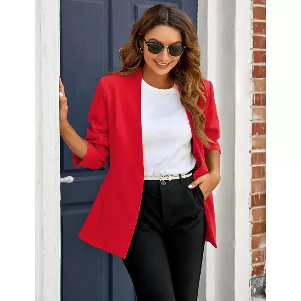 GRAPENT Womens Open Front Business Casual Pockets Work Office Blazer Jacket SuitLuscious Red