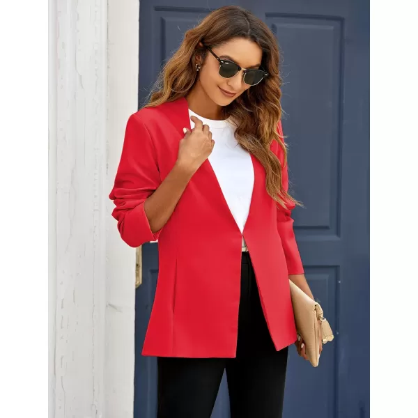 GRAPENT Womens Open Front Business Casual Pockets Work Office Blazer Jacket SuitLuscious Red