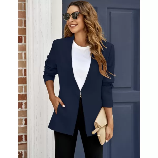 GRAPENT Womens Open Front Business Casual Pockets Work Office Blazer Jacket SuitNavy Blue