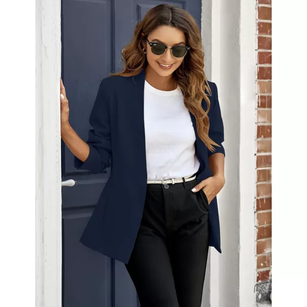 GRAPENT Womens Open Front Business Casual Pockets Work Office Blazer Jacket SuitNavy Blue