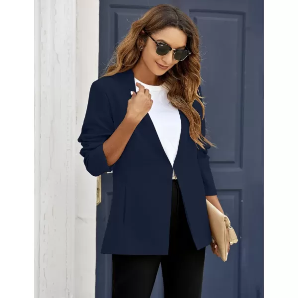 GRAPENT Womens Open Front Business Casual Pockets Work Office Blazer Jacket SuitNavy Blue