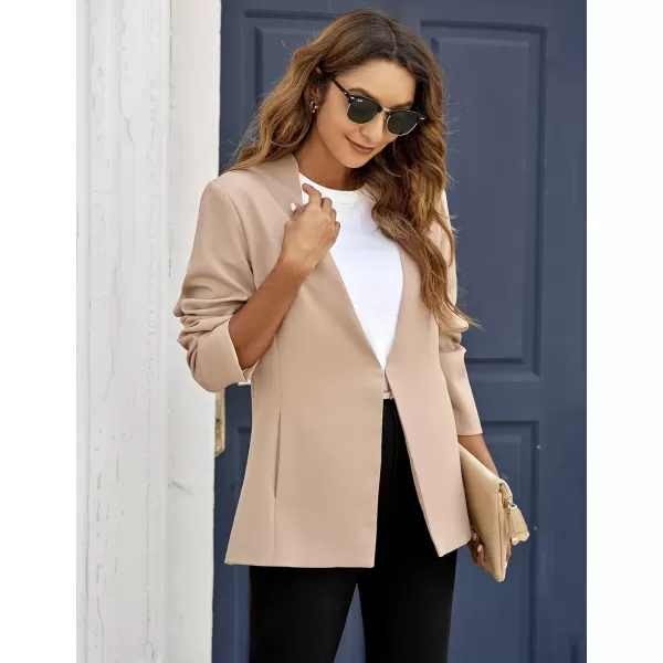 GRAPENT Womens Open Front Business Casual Pockets Work Office Blazer Jacket SuitRugby Tan