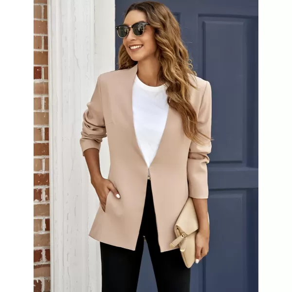 GRAPENT Womens Open Front Business Casual Pockets Work Office Blazer Jacket SuitRugby Tan