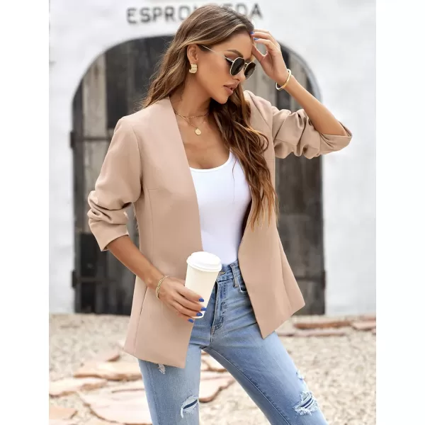GRAPENT Womens Open Front Business Casual Pockets Work Office Blazer Jacket SuitRugby Tan