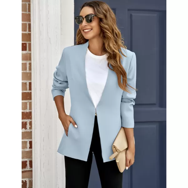 GRAPENT Womens Open Front Business Casual Pockets Work Office Blazer Jacket SuitSky Blue