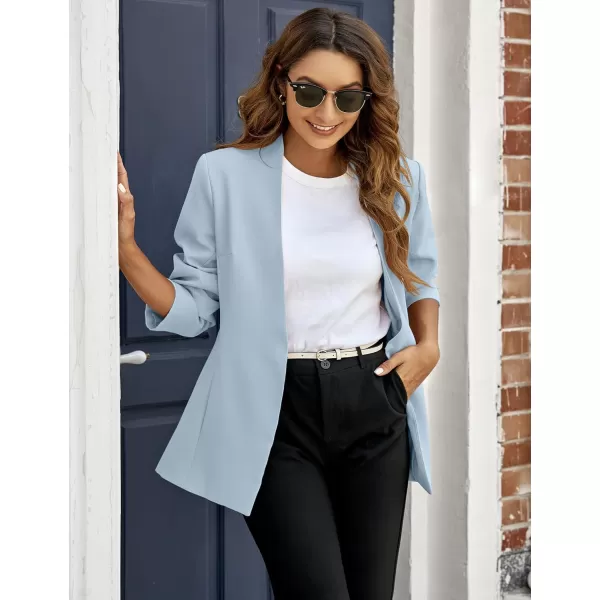 GRAPENT Womens Open Front Business Casual Pockets Work Office Blazer Jacket SuitSky Blue