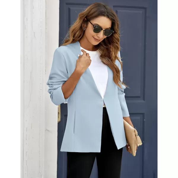 GRAPENT Womens Open Front Business Casual Pockets Work Office Blazer Jacket SuitSky Blue